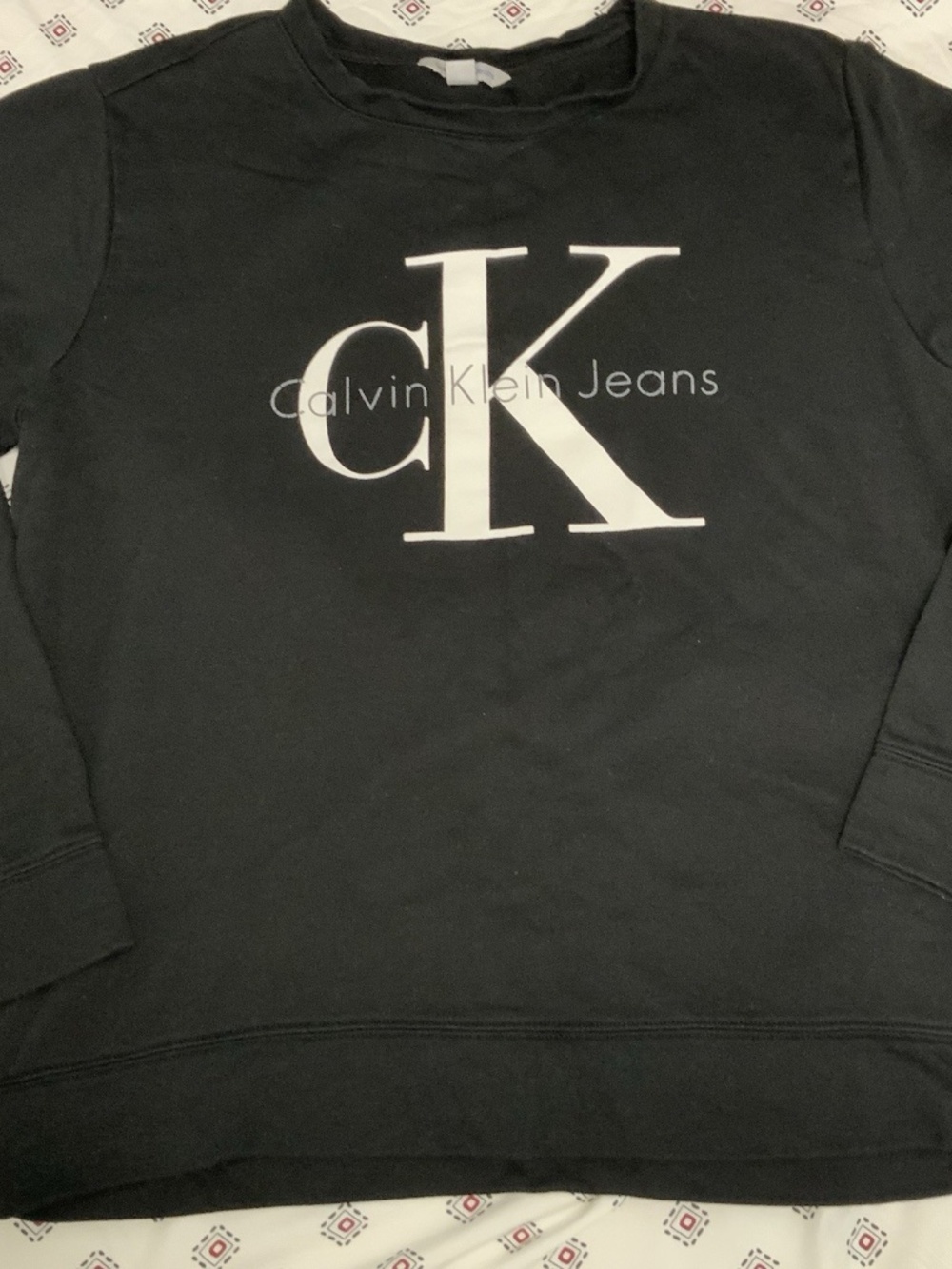 Calvin Klein Jeans Small Black Pullover Sweater Top Black Round Neck Long Sleeve